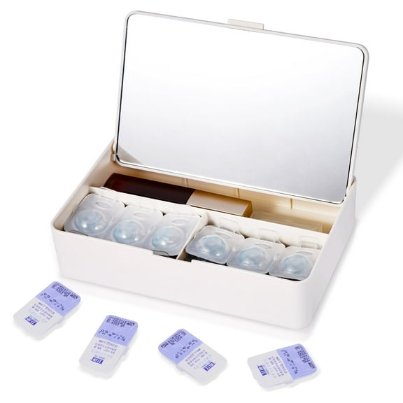 VORDRASSIL MR1 daily contact lens organizer case with mirror and separate compartments for left and right lenses., disposable daily contact lens dispenser for all brands daily lens.