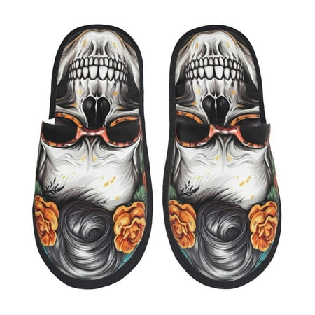 

Tideii Flower Horn Skull A for Home Indoor Cotton Slippers Autumn and Winter EVA Plush Slippers Household Supplies Unisex-Medium