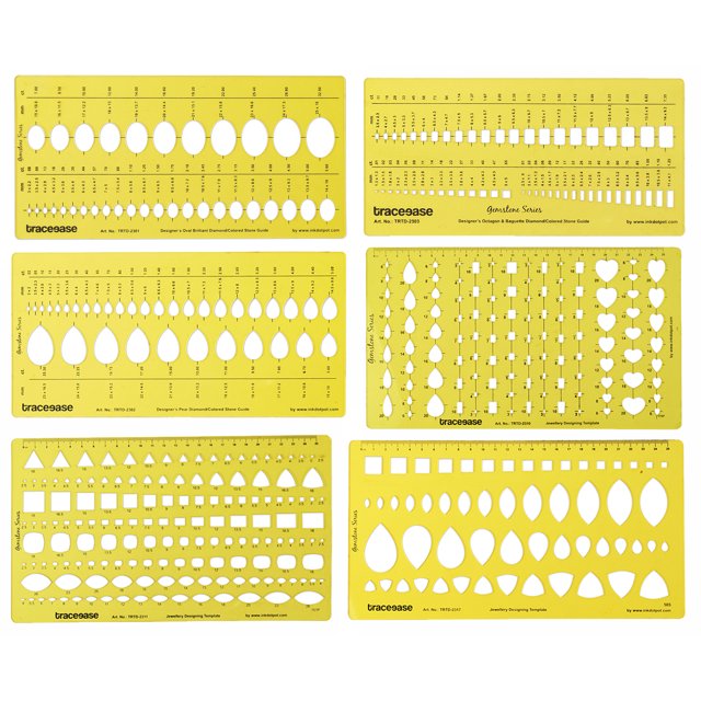 Traceease Modèle de Conception de Bijoux Outils de Dessin Pierre Précieuse Multi, Taille Pochoir à Bijoux - Lot de 6 Pcs