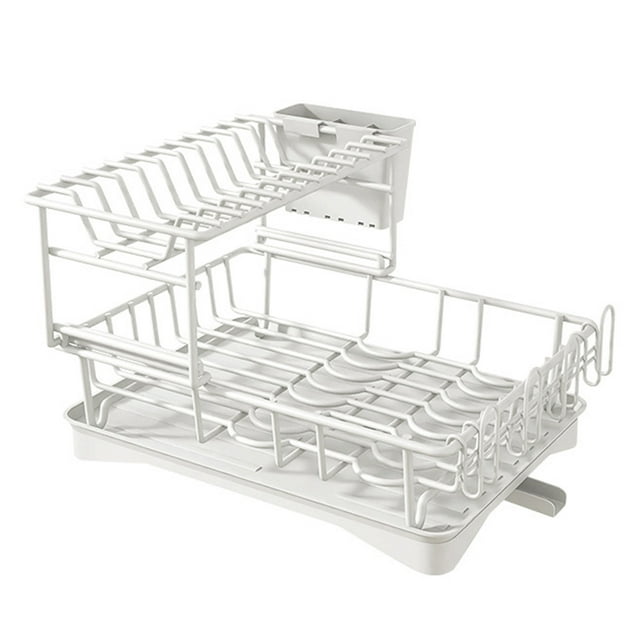 Escurridor de platos de doble capa que ahorra espacio, estante de secado de cuencos de Metal para plato y taza