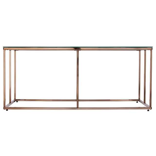 42" Gold and Black Contemporary Style Rectangular Glass Top Cocktail Table