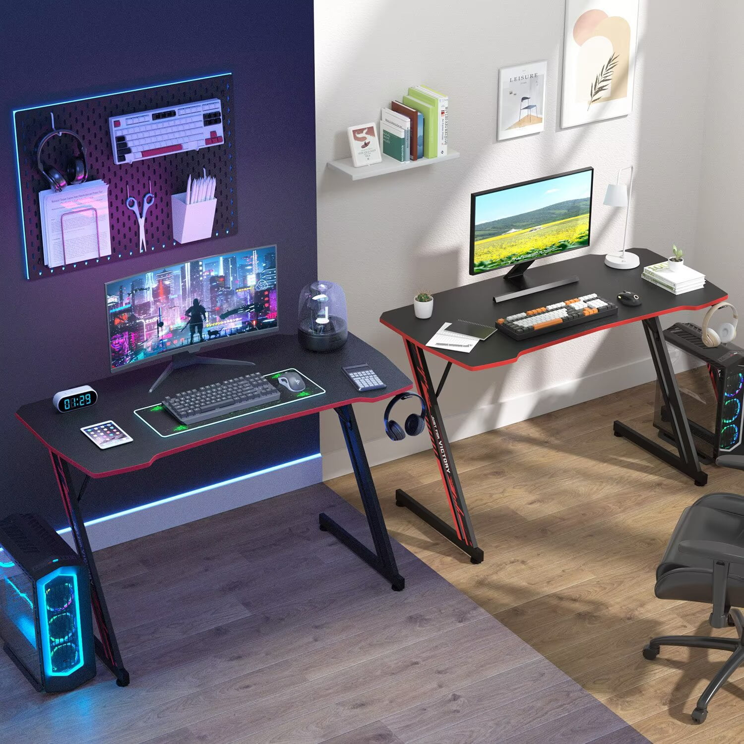 YRLLENSDAN,Gaming Computer Desks,Gaming Pc Desk,Computer Table Desk,Headphone Hook,Z-Shaped Steel Leg,47 Inch,Blue and Red