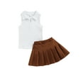 thumbnail image 2 of Little Toddler Baby Girl Summer Outfits 18M 2Y 3Y 4Y 5Y 6Y  Sleeveless T-Shirt Tank Vest Tops Pleated Skirt 2Pcs Clothes Set, 2 of 10