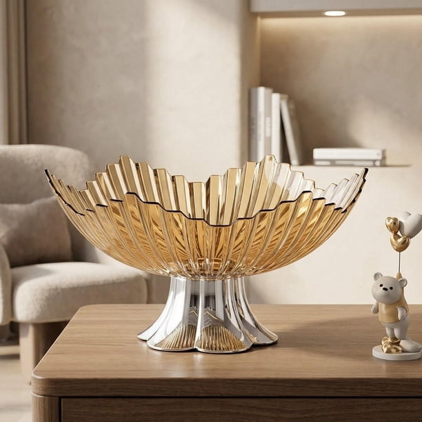 Frutero con pedestal, bandeja para frutas portátil y práctica, bandeja decorativa para aperitivos, ideal para cumpleaños, oficina, sala de estar y Oro claro