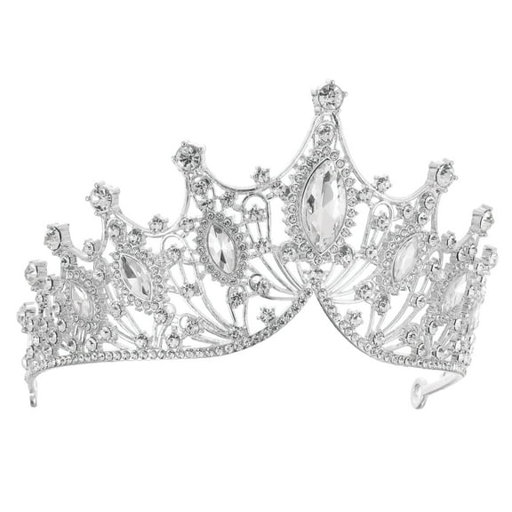 Women Faux Crystal Queen Crowns Tiara Rhinestone Tiaras Bride Party Cosplay Tiaras Silver Tone White
