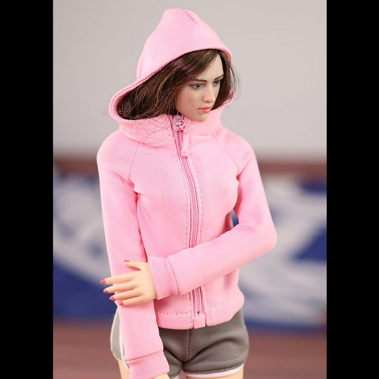 1/6 Scale Female Figure Doll Clothes Handmade Costume Hoodie Sweatershirt  for 12 Action Figure Doll Model Clothes - Pink 