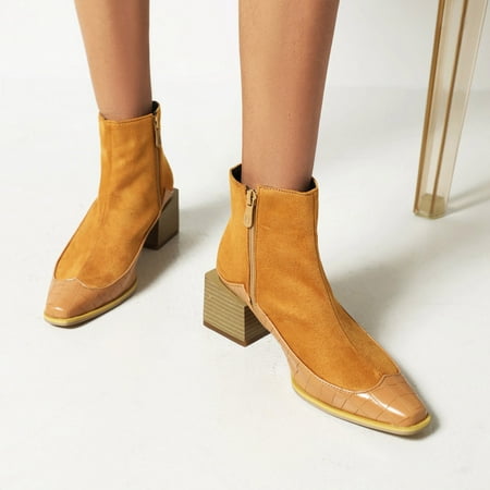 

Fashion NonSlip Shoes Toe Booties Comfortable Zipper Round Heels Short Women High Women s Boots