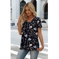 thumbnail image 5 of Ronuti Women T Shirts Pleated Short Sleeve Tops Business Casual Dressy Blouses Black Floral Print, 5 of 9