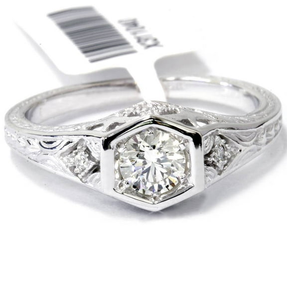 Pompeii G/VS Diamond Engagement Ring Vintage Antique Hand Engraved Style 14K White Gold