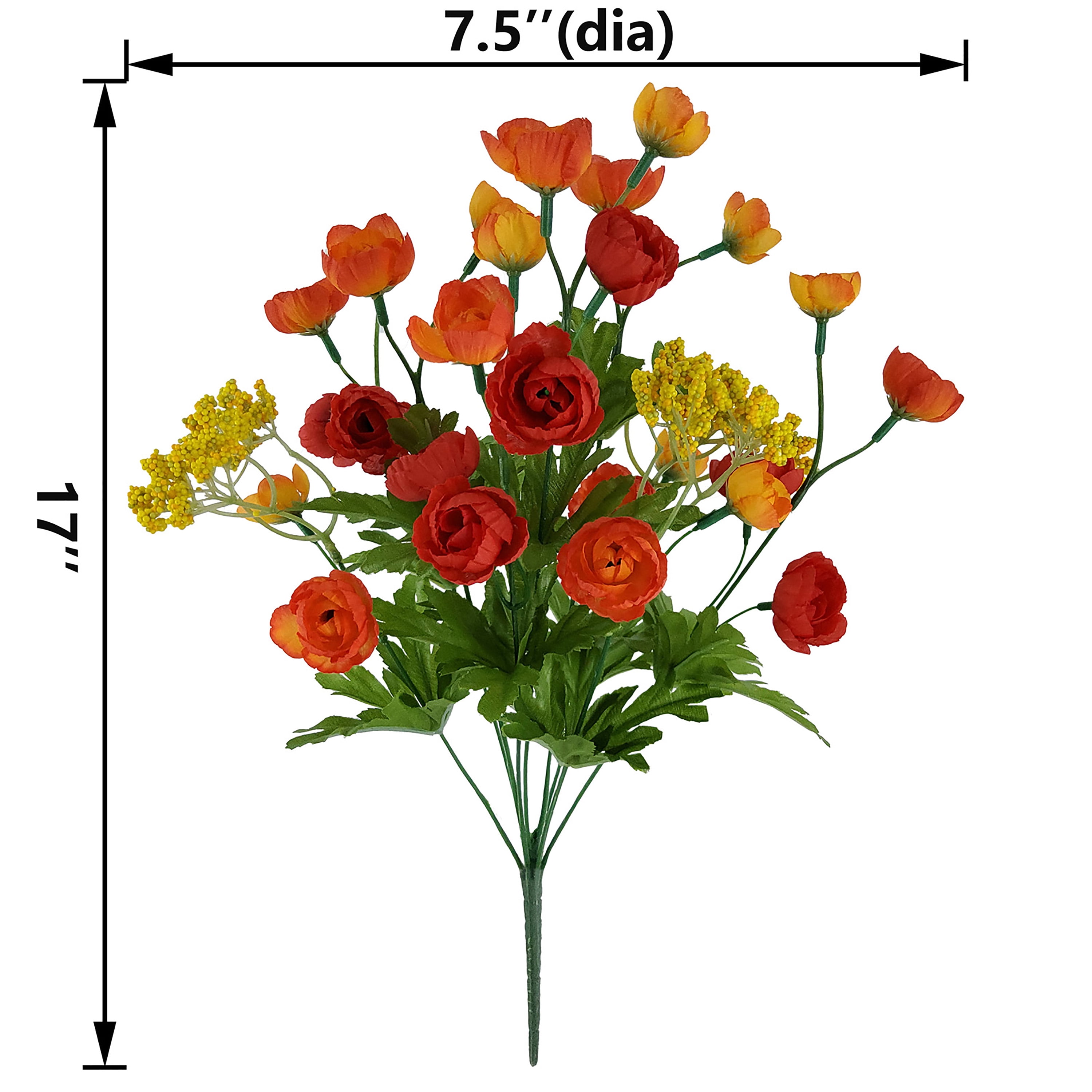 Mainstays 17" Artificial Red and Orange Ranunculus Bush,  Indoor Use.