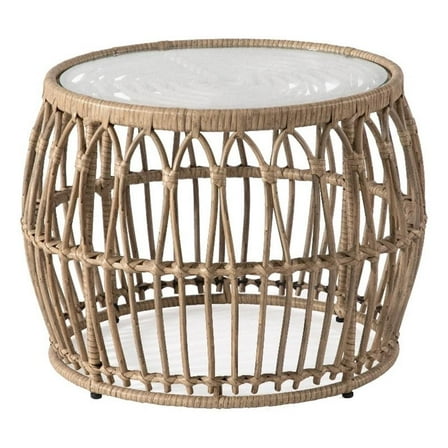 Maklaine Wicker / Rattan Round Outdoor Coffee Table in Natural