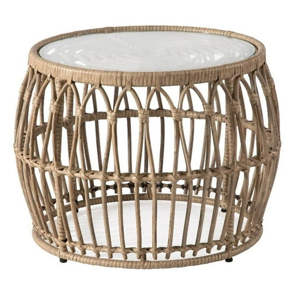 Maklaine Wicker / Rattan Round Outdoor Coffee Table in Natural