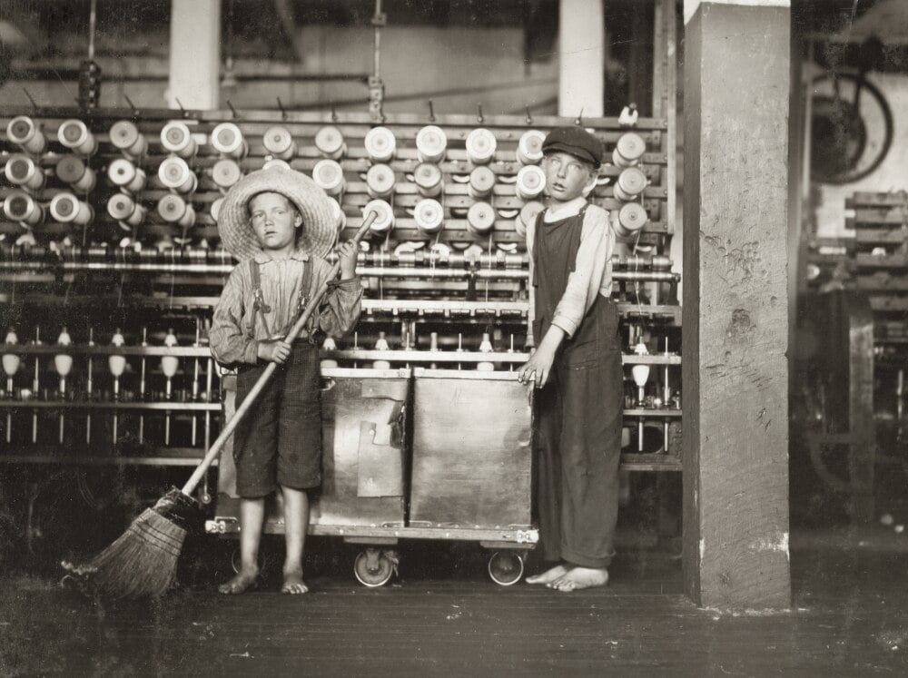 Hine Child Labor, 1911. /Nyoung Textile Mill Boys At A Cotton Mill In