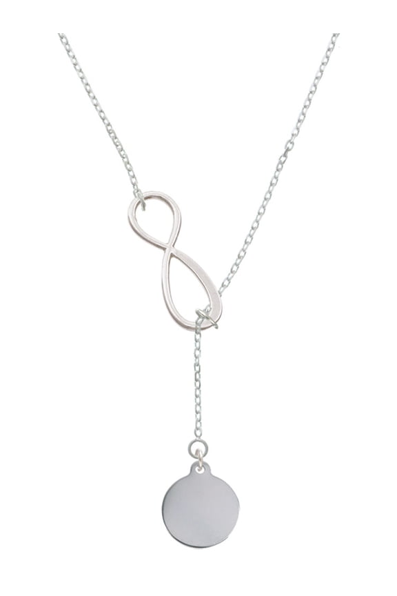 Stainless Steel Disc Silver tone Elegant Infinity Lariat Necklace