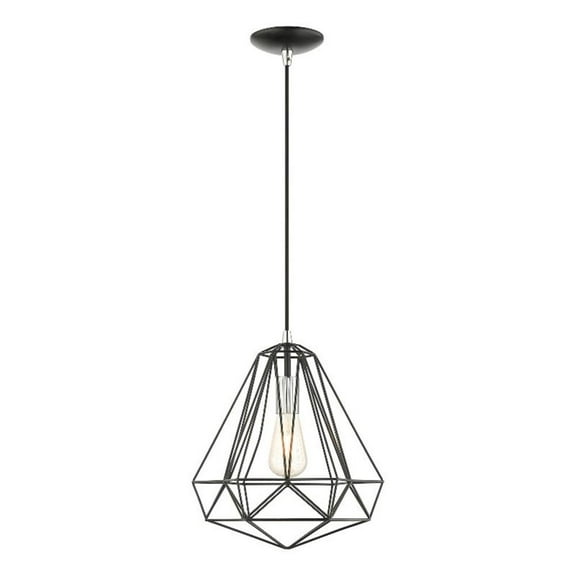 Beaumont Lane 1-Light Farmhouse Metal Single Pendant in Shiny Black