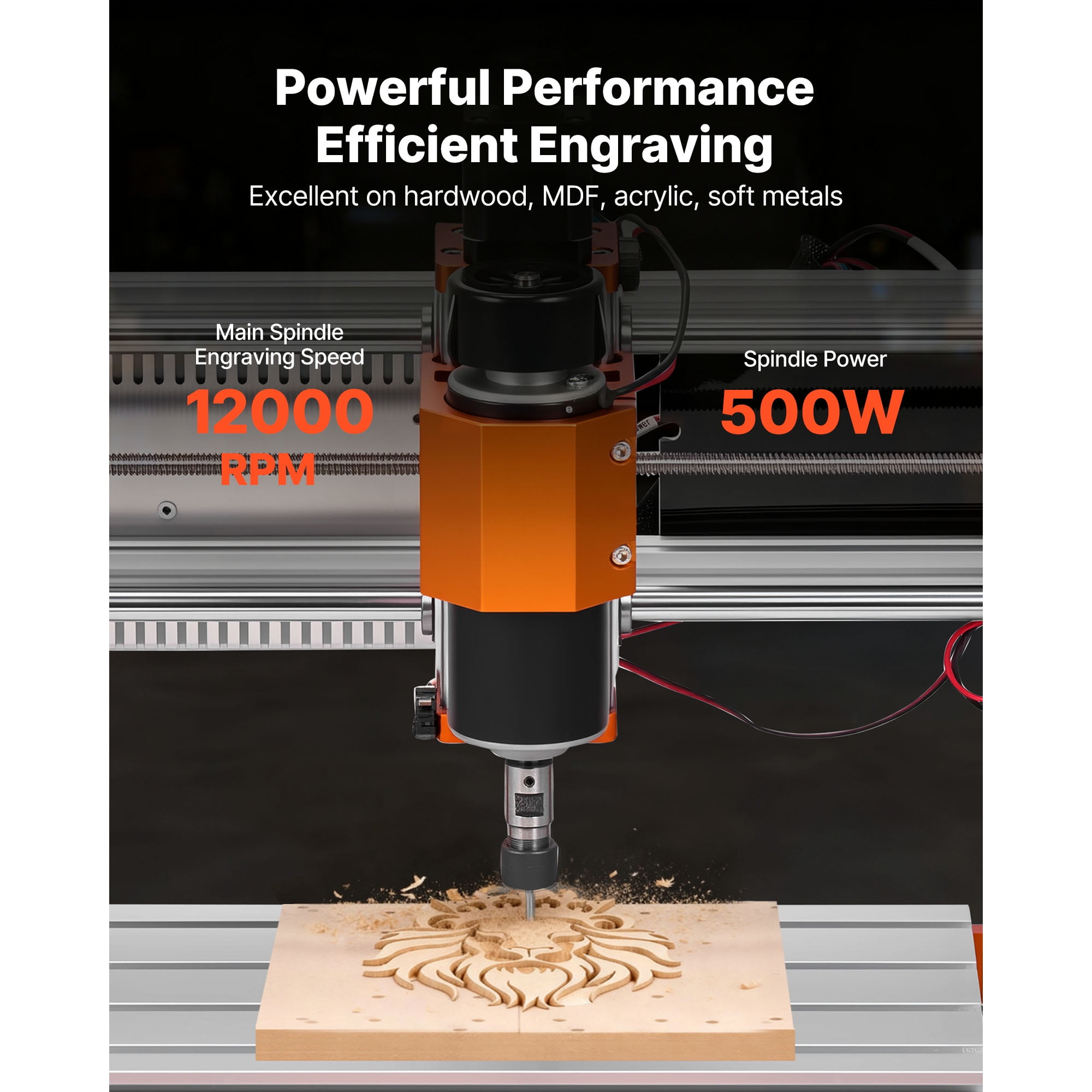 KFFKFF CNC Router Machine, 500W Spindle, 3-Axis Engraving and Milling Tool, featuring 300 x 180 x 80 mm Work Area, Offline Controller, Limit Switch, and Emergency Stop, suitable for Carving