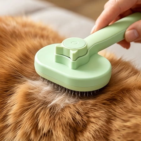 One-Click Self-Clean Pet Grooming Brush, Soft Pin Slicker Comb for Dog and Cat Shedding Hair Removal, Ergonomic Handle Pet Hair Brush for Daily Coat Care and Deshedding
