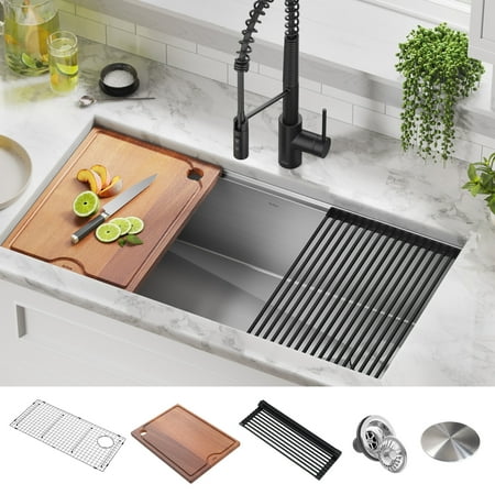 Kraus Kore36Undermount Workstation 16 Gauge Stainless Steel Single Bowl Kitchen Sink with Accessories