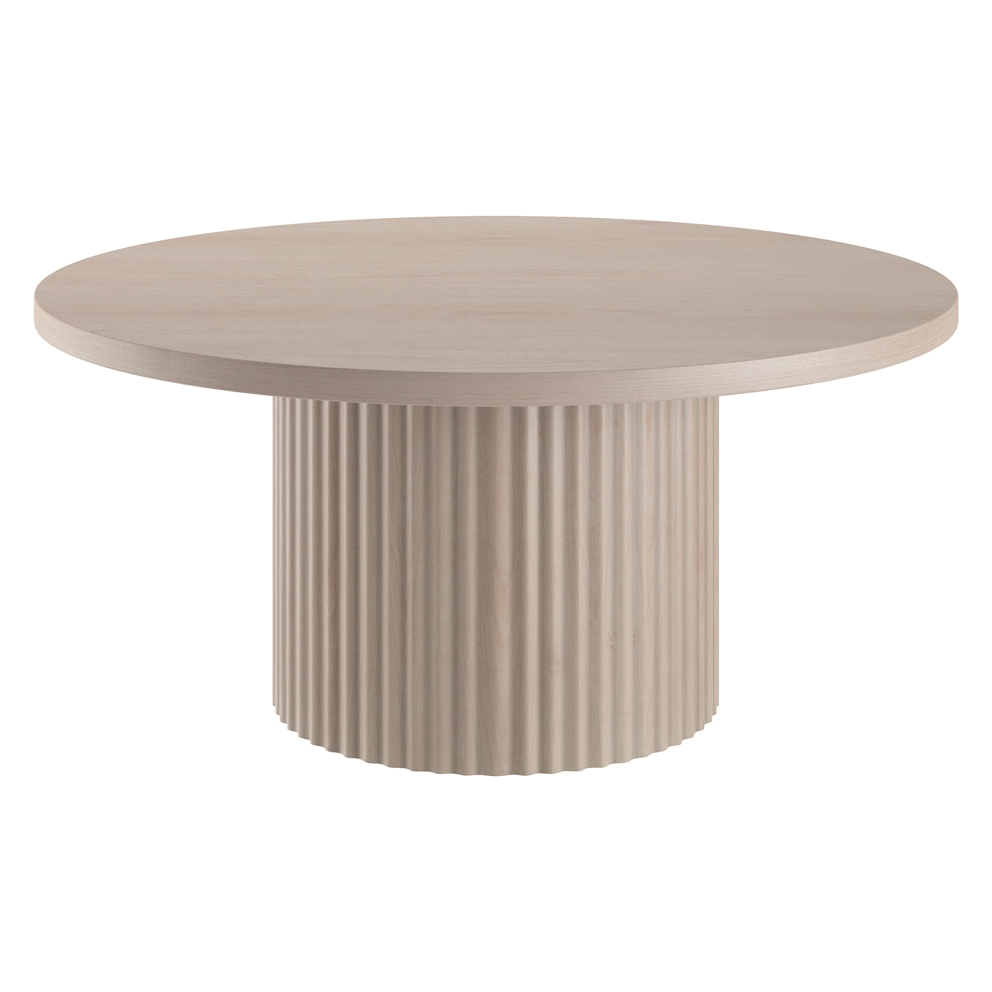 Rollan 32" Wide Round Fluted Coffee Table in Alder White