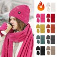 thumbnail image 3 of Kripyery 3Pcs/Set Unisex Winter Beanie Hat Long Scarf Touch Screen Gloves Set Solid Color Twist Texture Warm Knit Scarf Mittens Hat Set, 3 of 8