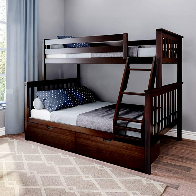 BEDSMART Lits Superposés Simple sur Double en Bois Massif avec Rangement / Espresso