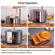 LINKChef Touch Screen 2-Slice Toaster, Stainless Steel, 6 Shade Settings, Timer Countdown