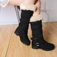 thumbnail image 3 of fvwitlyh Boots for Womens Snow Boots Wide Width Boots Warm Thick Snow Women's Heel Boots Belt Mid- Winter Thermal Tops Women Women's Warm Suede Snow Boots Thick Heel Belt Buckle Mid-Tube Boots, 3 of 5
