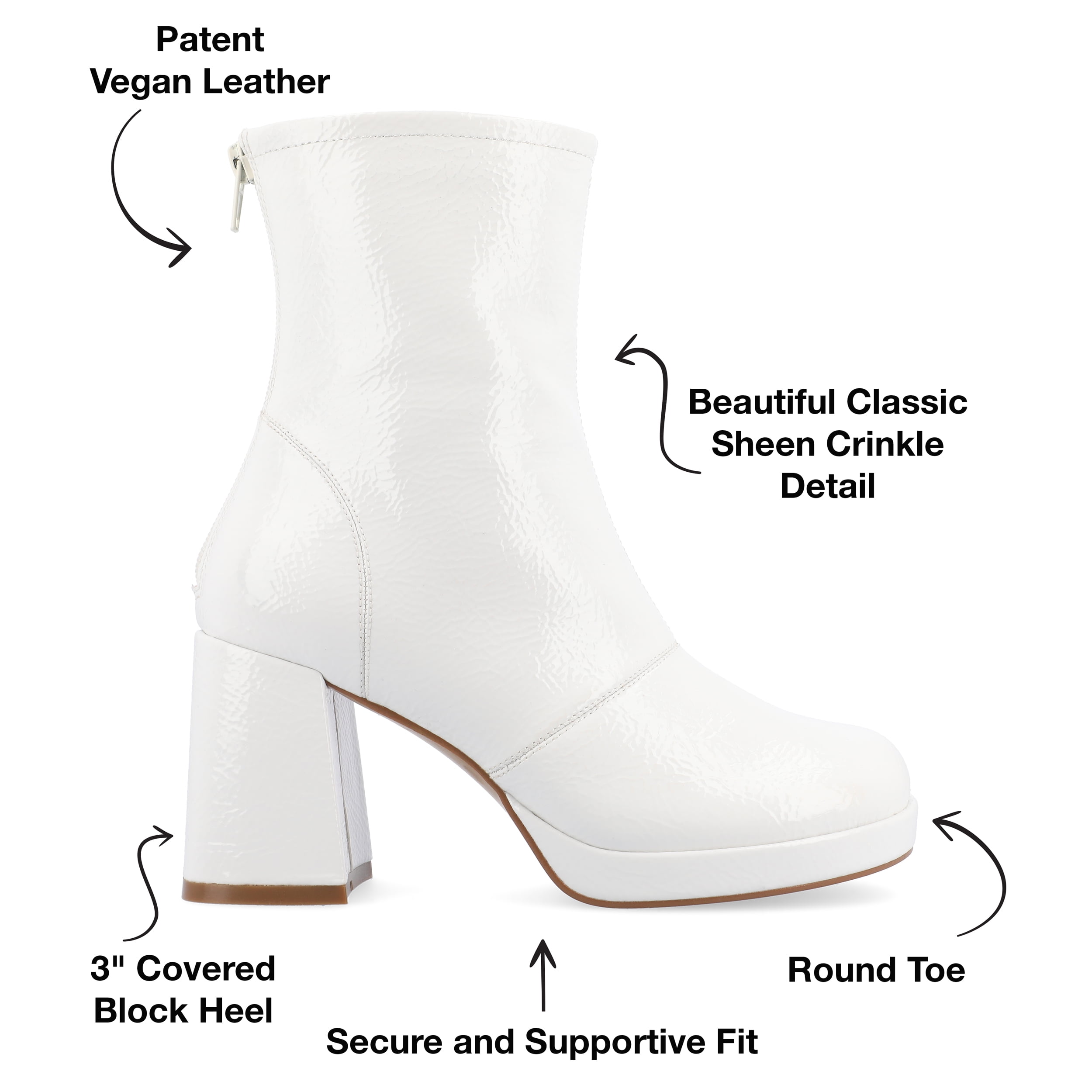 Journee Womens Aylani Crinkle Patent Vegan Leather Platform Booties