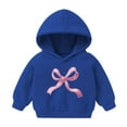 thumbnail image 2 of Kids Girls Pullover Hooded Sweatshirt, 100% Polyester Easy Care Bow Print Hoodie for 2-7T Girls, Blue (Wrinkle & Shrink Resistant, Machine Washable),Size 6 T, 2 of 6