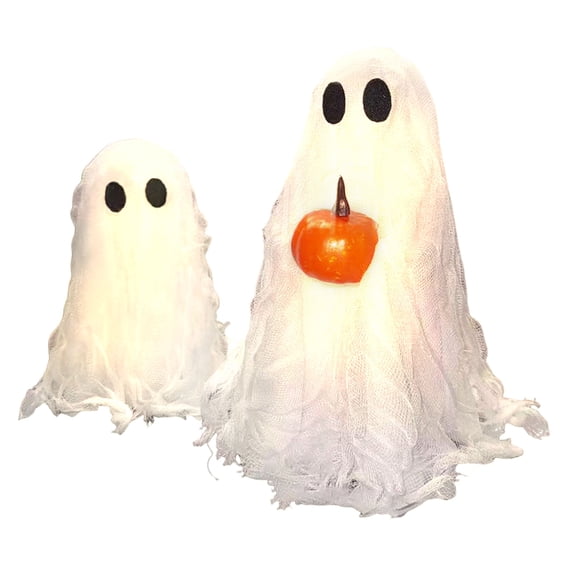 Halloween Decorations-1 Pack Light-Up Sherpa Ghosts with Pumpkin Halloween Decor Indoor Cute Ghost Tabletop Decor for Party Home Kitchen and Fireplace