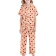 thumbnail image 4 of Girls Pajamas 3 Piece Button-Down Pjs Short Sleeve Top Shorts & Long Pants Cute Cartoon Valentine's Day Pajama Sets Nightwear Loungewear for 4t-15years Nighty for Teens, 4 of 5