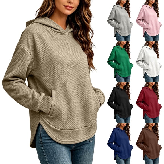 Aezemi Womens Jacquard Hoodie Sweatshirts Pullover Loose Fit Split Hem Fashion Comfy Sweatshirts Winter Fall Baggy Comfy Daily Casual Outerwear M