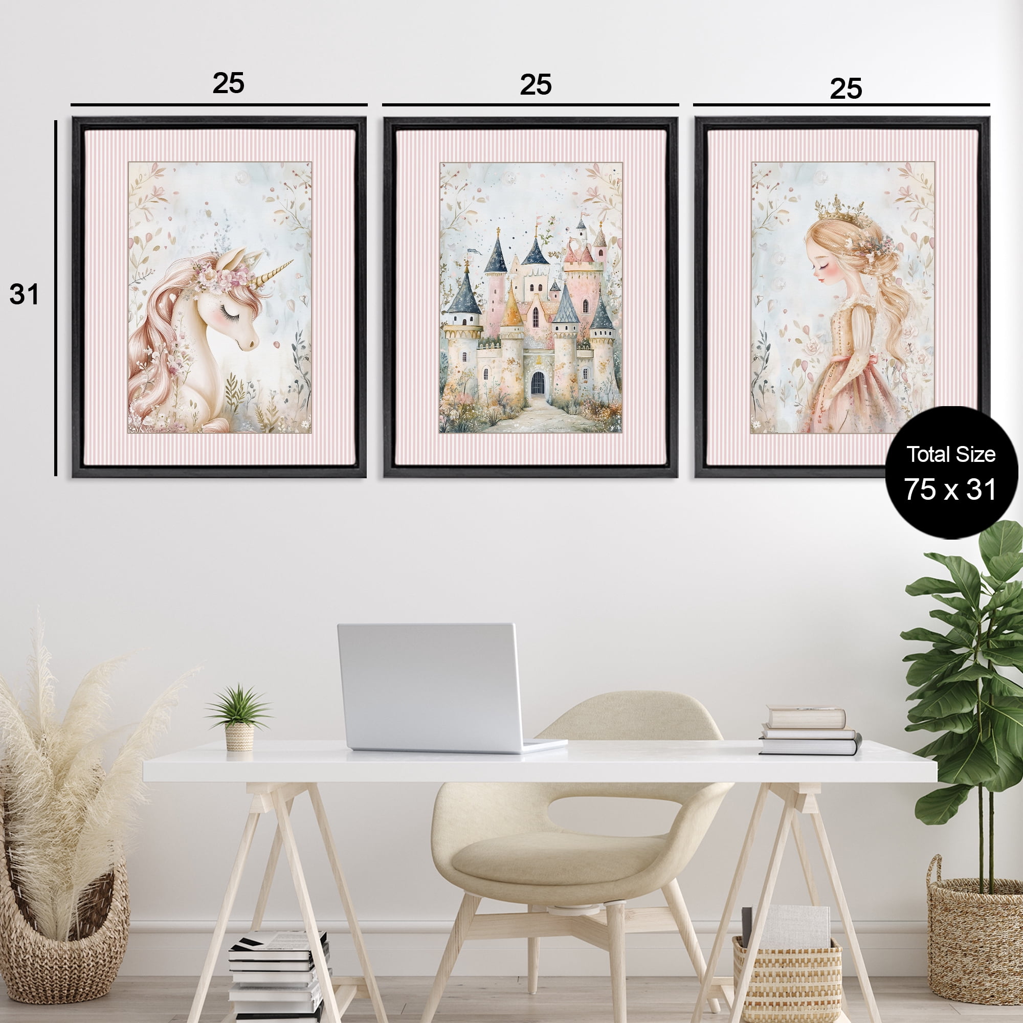 Stupell Industries Fantasy Enchanted Dreams 3 Piece Black Framed Floater Canvas Set, design by Christine Simpson Art