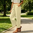 thumbnail image 3 of HomeDM Women's Capri Pants Straight Leg Drawstring Waist Side Button Trim Hem Beige Lounge Trousers with Pockets Size S, 3 of 7