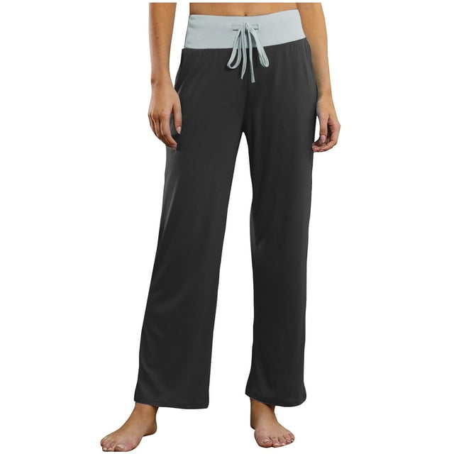 MeetoTime Pantalon de Jogging Large Taille Haute pour Femmes Décontracté à Cordon de Serrage Color Block avec Poches