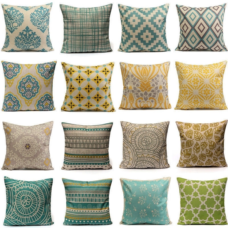 Vintage Throw Pillow Case Geometric Flower Cotton Linen Cushion Cover Home Decor