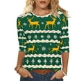 thumbnail image 2 of Cadancy Christmas Sweatshirt for Women 3/4 Sleeve Funny Graphic Crewneck Blouses Xmas Dressy Casual Fashion Tops Party Holiday Pullover Shirts, 2 of 7