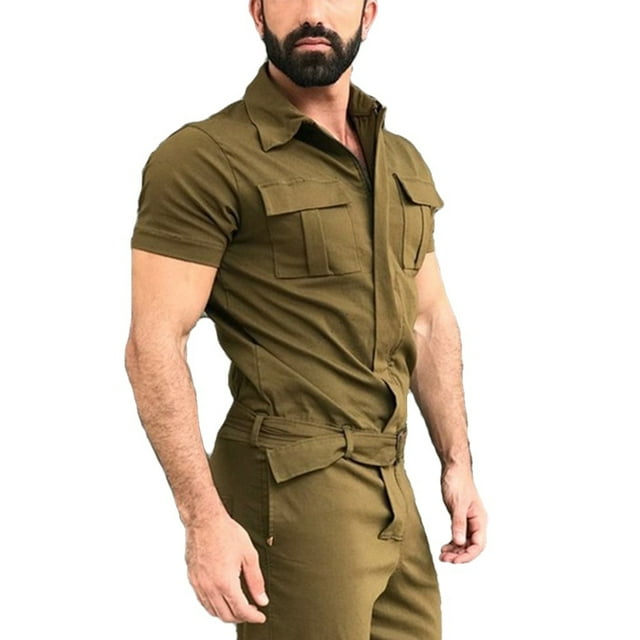 Combinaison de Travail Basique à Manches Courtes pour Homme, Salopette Cargo Unie Décontractée Style Urbain