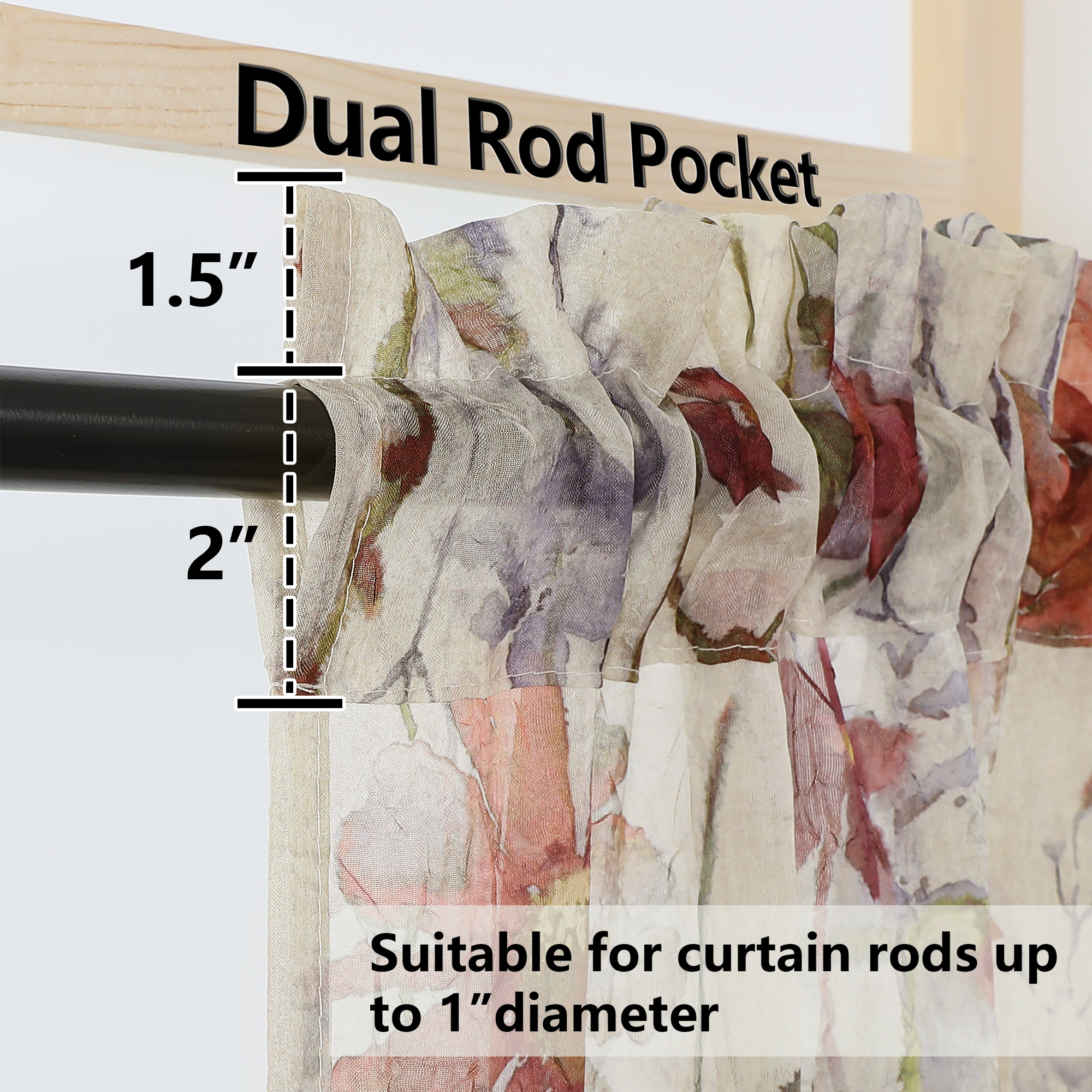 Ovzme Blaise Crushed Sheer Curtains Floral Print, 51x84 In photo 2
