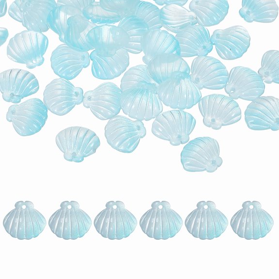 Uxcell 50 Pcs Glass Crystal Beads, Scallop Shape Beads Clam Shell Spacer Bead Top Drilled Bead Bulk for Jewelry Making DIY Craft Earring Necklace Bracelet, Blue