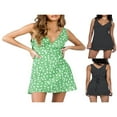 thumbnail image 2 of Women Sleeveless Mini Dress Dot Print Deep V Neck Slim Spaghetti Strap Bodycon Short Sundress, 2 of 6