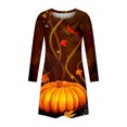 thumbnail image 4 of New Dresses Fall,Brilliant Womens Dresses Clearance Women's Round Neck Printed Halloween Knee Length Dress LooseLong Sleeves Mini Dress, 4 of 5