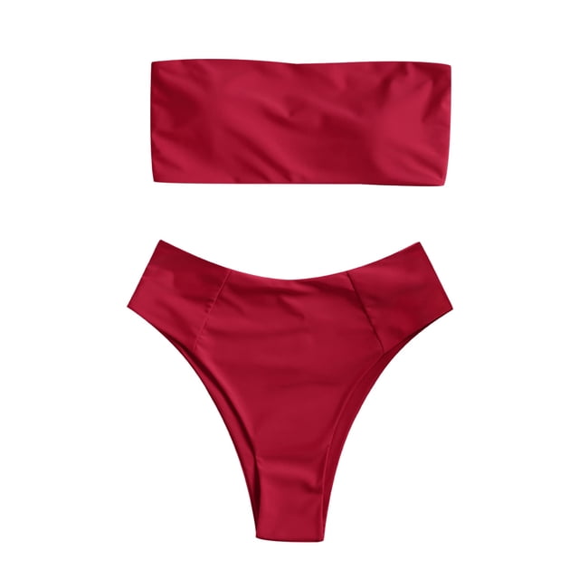 Conjunto de bikini ZAFUL para mujer, estilo bandeau sin tirantes, corte alto, rojo XL