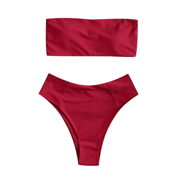 Conjunto de bikini ZAFUL para mujer, estilo bandeau sin tirantes, corte alto, rojo XL