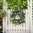 thumbnail image 5 of Dienrx 10" Artificial Greenery Wreath with Buffalo Plaid Ribbon, Farmhouse Spring Wreath for Front Door, Eucalyptus Swag for Kitchen Wall Cabinet Window Decor, Ready to Hang, 5 of 8
