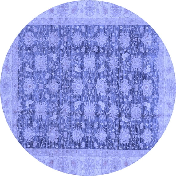 Ahgly Company Machine Washable Indoor Round Oriental Blue Modern Area Rugs, 8' Round