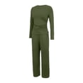 thumbnail image 5 of GILIGEGE Women's 2 Piece Matching Lounge Sets,2026 Fall Casual Outfits,Airport Travel Outfit,Athleisure Workout Set,Fall Fashion Staple,Long Sleeve Ruched Top & Drawstring Wide Leg Pants Sets Green, 5 of 8