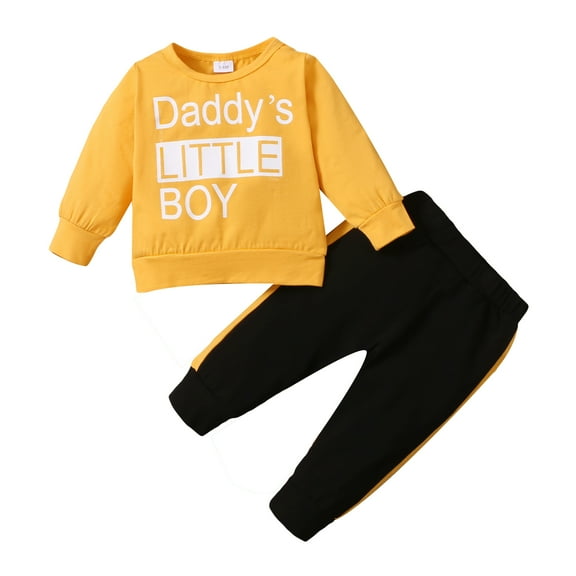 Baby Boys Clothes Letter Print Long Sleeve Round Neck Top  Pants 2Pcs Outfits Set 3-6 Months,Yellow