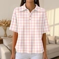 thumbnail image 5 of Plaid Polo Shirts for Women Waffle Button Collared Summer Short Sleeve Tops Lightweight Work Golf Shirt Womens Blouses Pink 3XL, 5 of 8