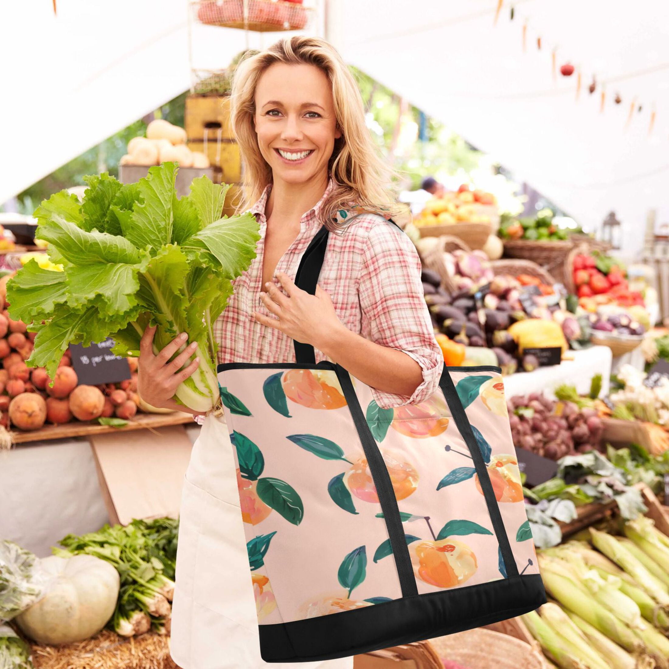 Large Hand-held Ice Pack Picnic Bag Insulation and Refrigeration Suitable for Shopping Picnics and Camping Pink Peach